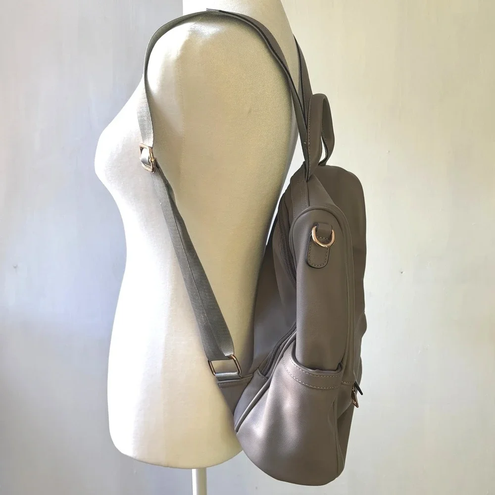 Cluci Gray Backpack Purse Convertible Shoulder‎ Bag Handbag Faux Leather